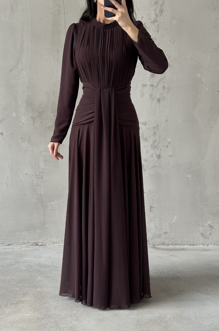 Celeste Modest Evening Dress-Brown