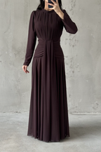 Celeste Modest Evening Dress-Brown
