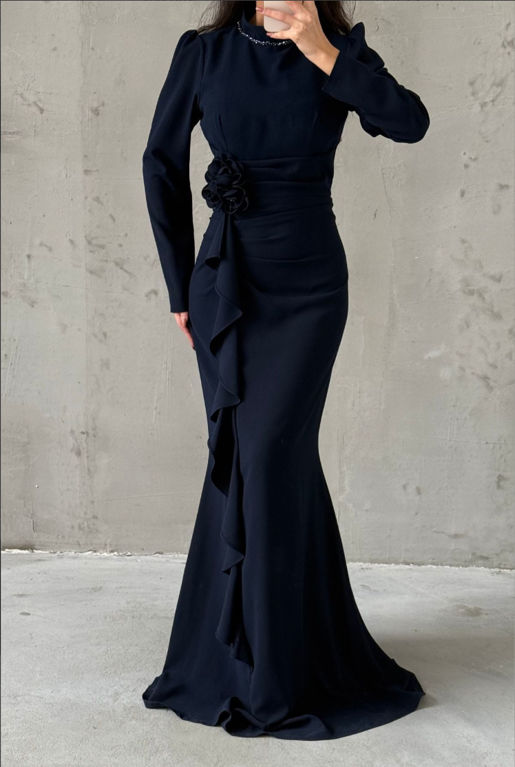 Royal Modest Evening Dress - Navy Blue