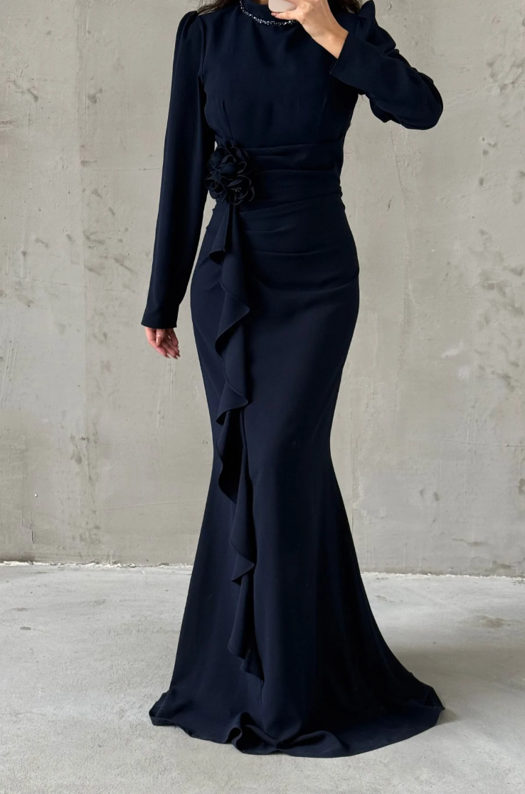 Royal Modest Evening Dress - Navy Blue