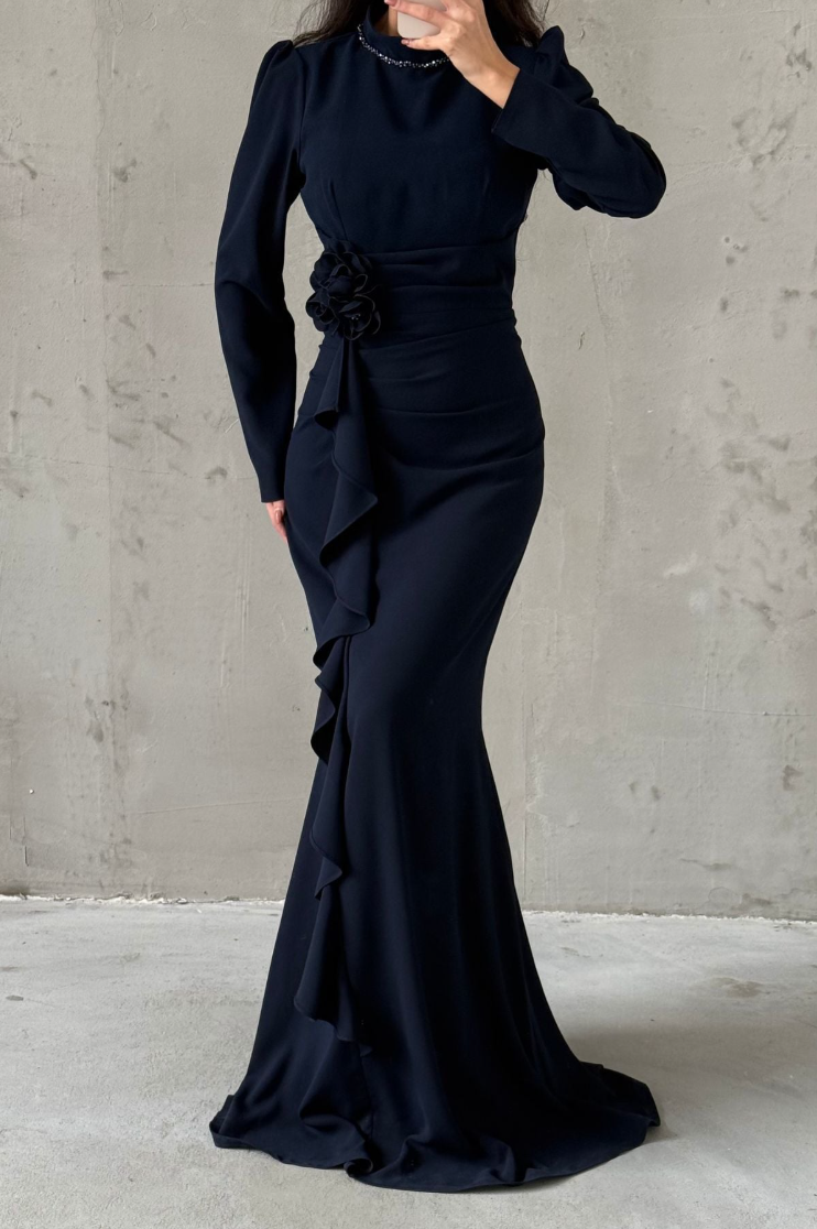Royal Modest Evening Dress - Navy Blue