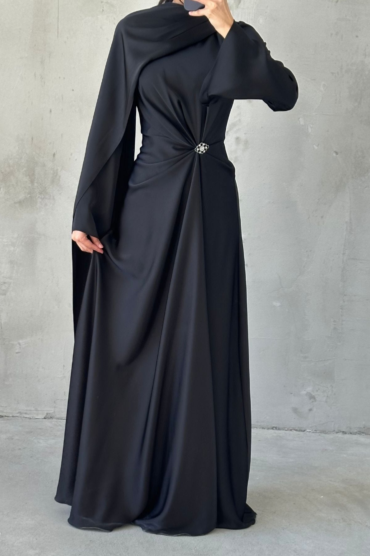 Luna Modest Evening Dress- Black