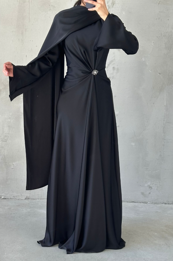 Luna Modest Evening Dress- Black
