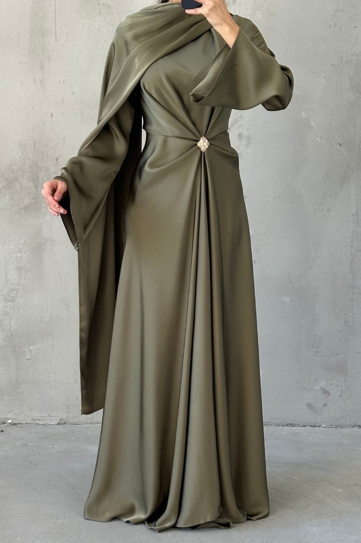 Luna modest evening dress- khaki