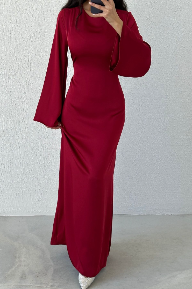 Modest Satin Evening Dress- Red – ModestModelle