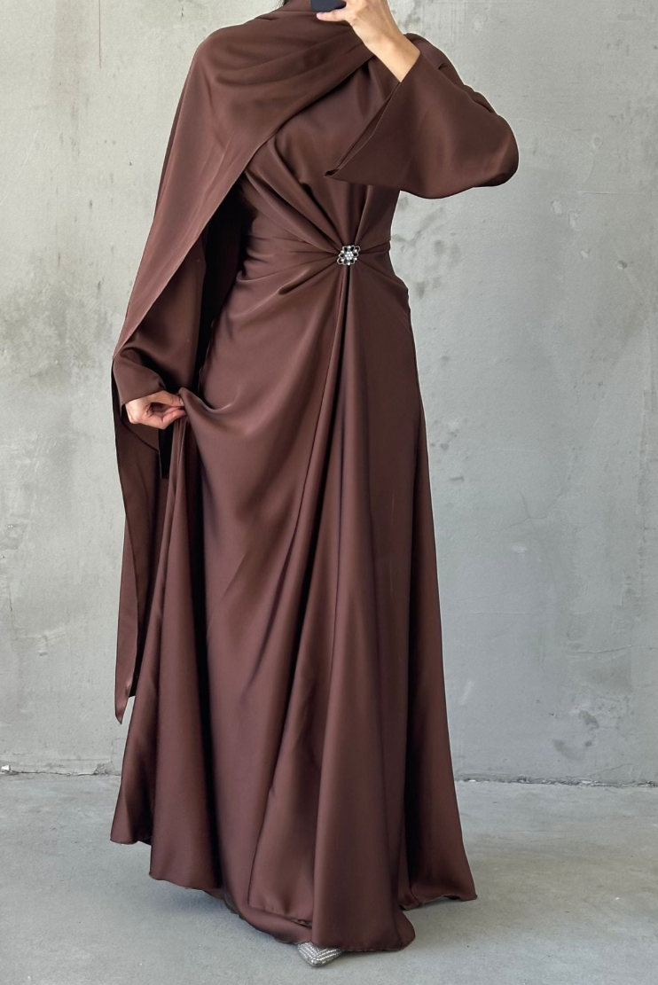 Luna Modest Evening Dress- Brown