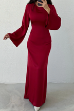 Modest Satin Evening Dress- Red